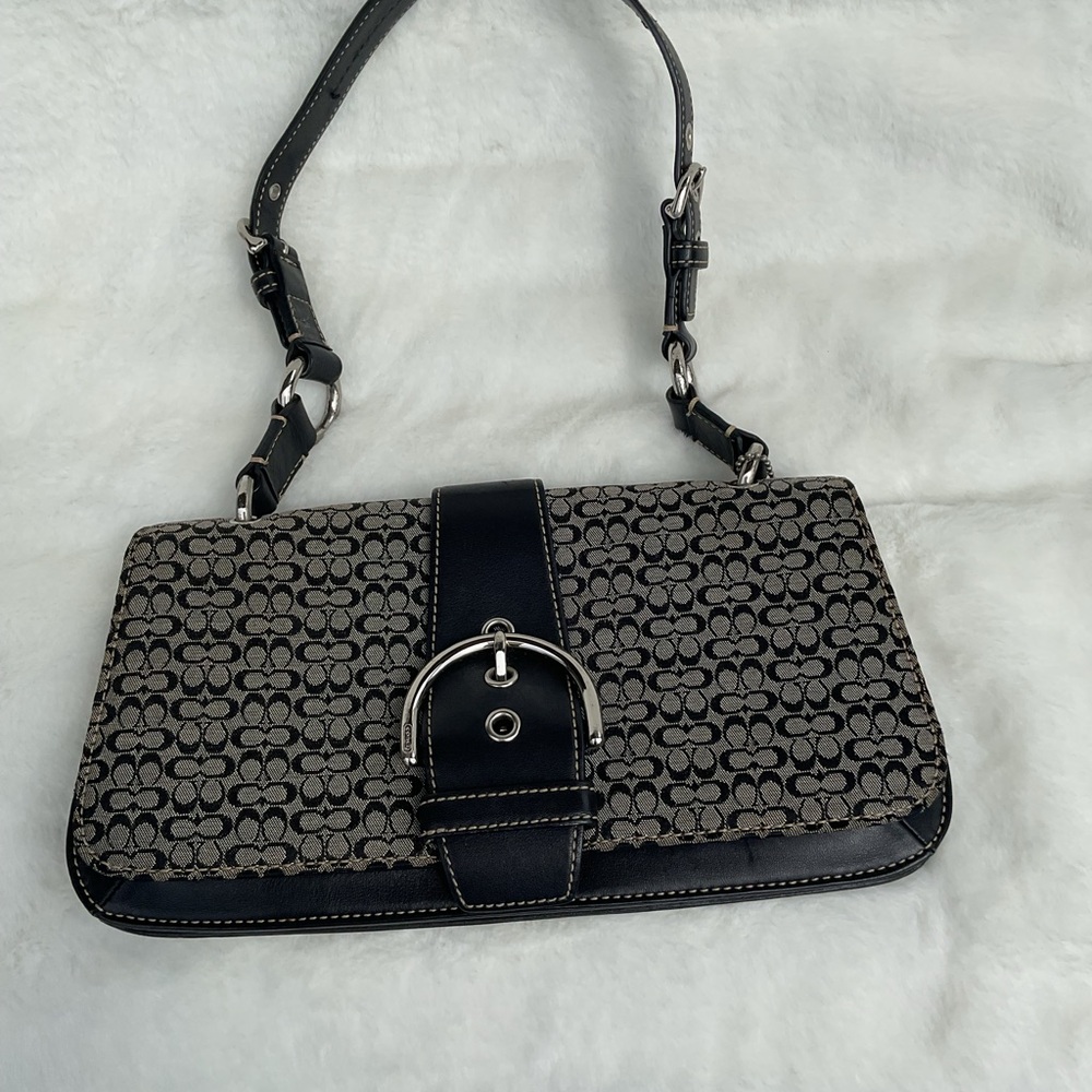 Coach SOHO Vintage Black and Gray Signature Canvas Shoulder Bag